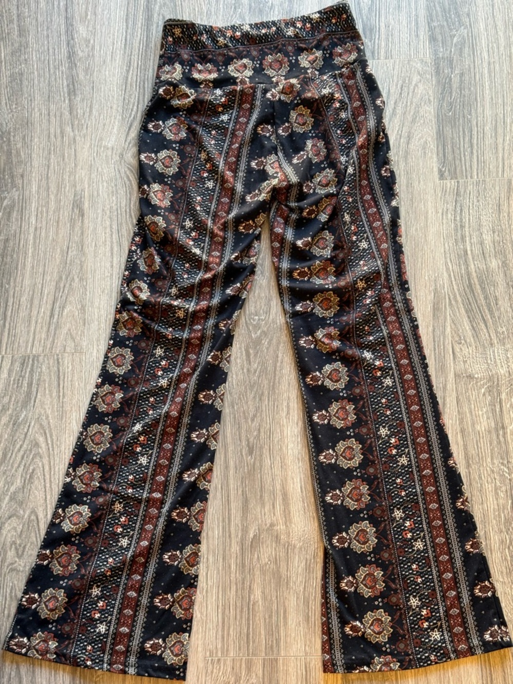shosho Black Pants with Rust & Gold Paisley Print